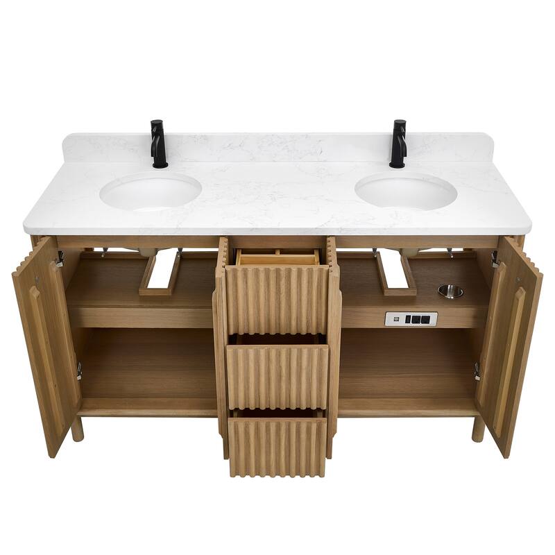 Miseno MV-SEOU60M-GWT Seoul 60" Free Standing Double Basin Vanity Set