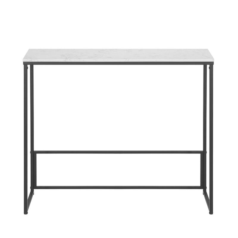 Maypex White Quartz Stone Narrow Console Table with Black Base