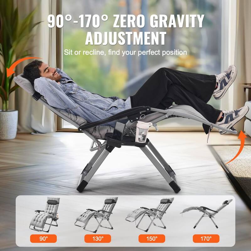 26 Inch Zero Gravity Recliner Lounge Chair with Triangle Frame and Removable Cushion Seat - 34.05 x 25.39 x 43.7 in