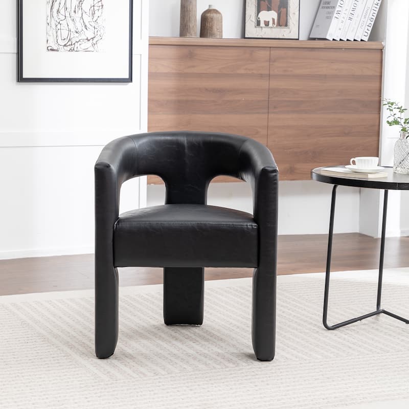 SEYNAR Modern Glam PU Leather Upholstered Dining Chair, Open-Back Accent Chair - Black
