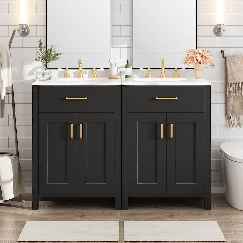 GDFStudio - Nova Bathroom Vanity Cabinet with Single Ceramic Sink, Soft-close Doors & Adjustable shelf