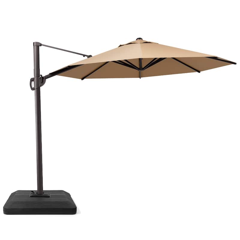 Patio Cantilever Offset Umbrella with 360-degree Rotation Crank and Tilt, Base Included - Tan