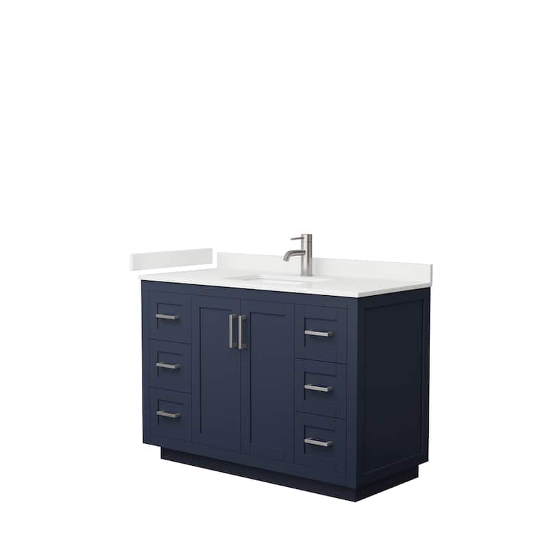 Miranda 48-inch Single Vanity, Quartz Top - Dark Blue, Nickel Trim, White Quartz Top