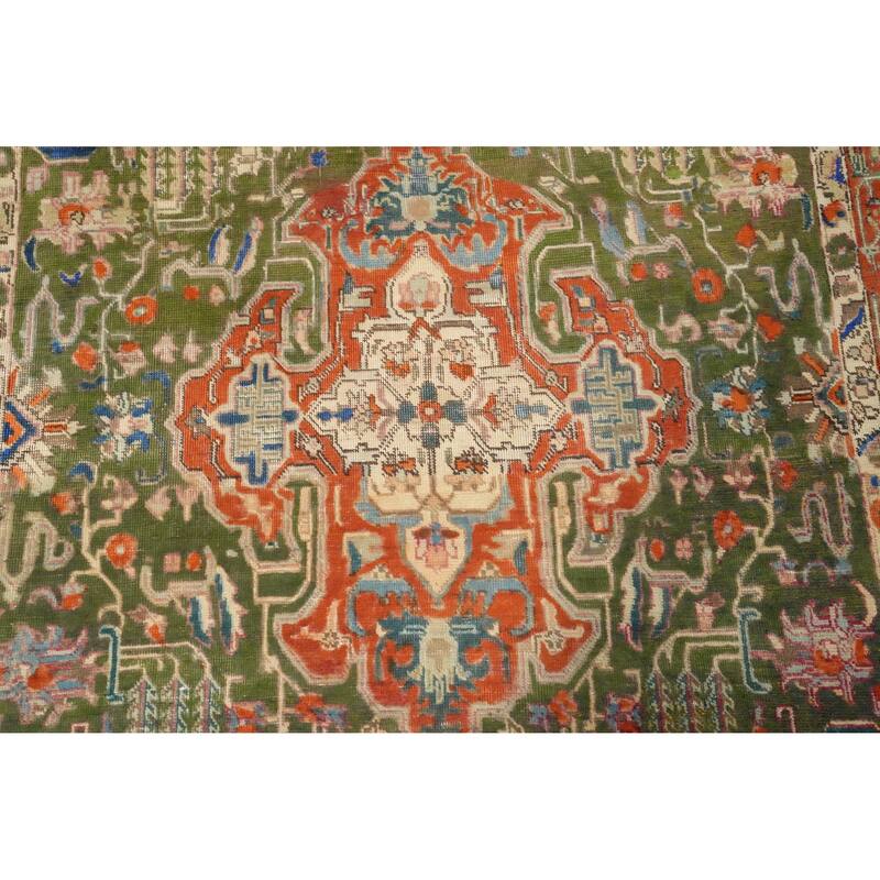 Hand Knotted Oriental 100% Wool Carpet Traditional Medallion Green Tabriz Area Rug - 8' 7'' X 4' 8''