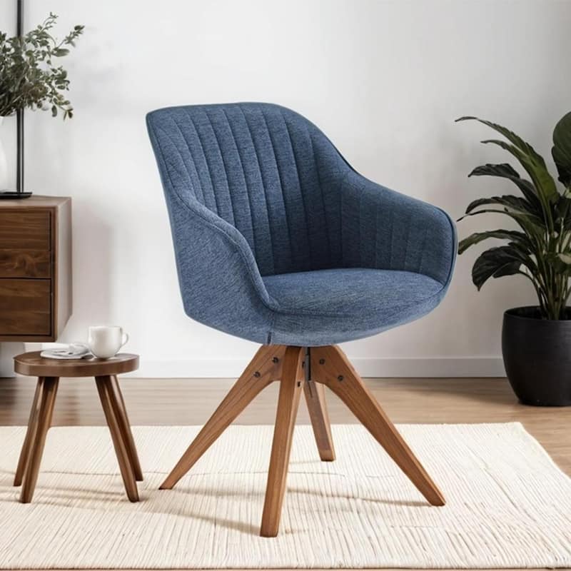 Art Leon Modern Wood Swivel Chair with Oak Legs - Blue