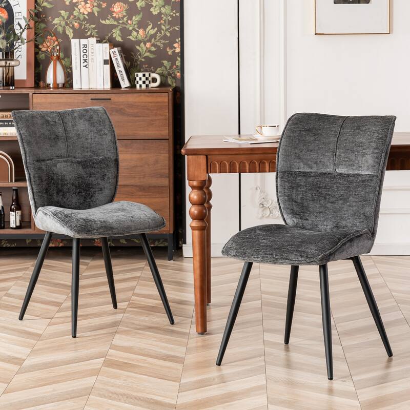Fabric Upholstered High Back Dining Chairs Set of 2 - Charcoal