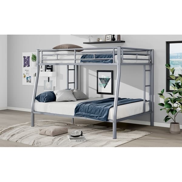 slide 2 of 9, Full XL over Queen Metal Bunk Bed with Ladder, Silver Silver