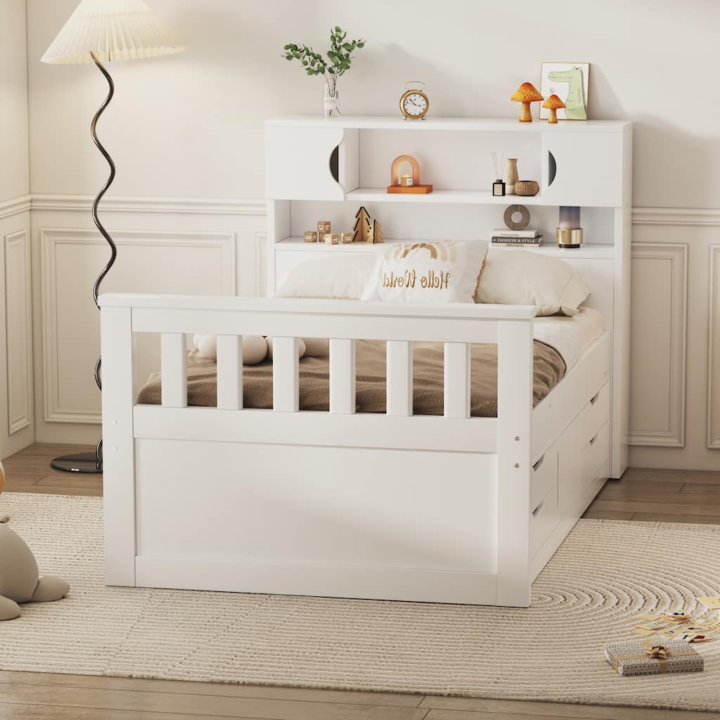 Twin Size Captain Platform Bed Frame with Storage Bookcases
