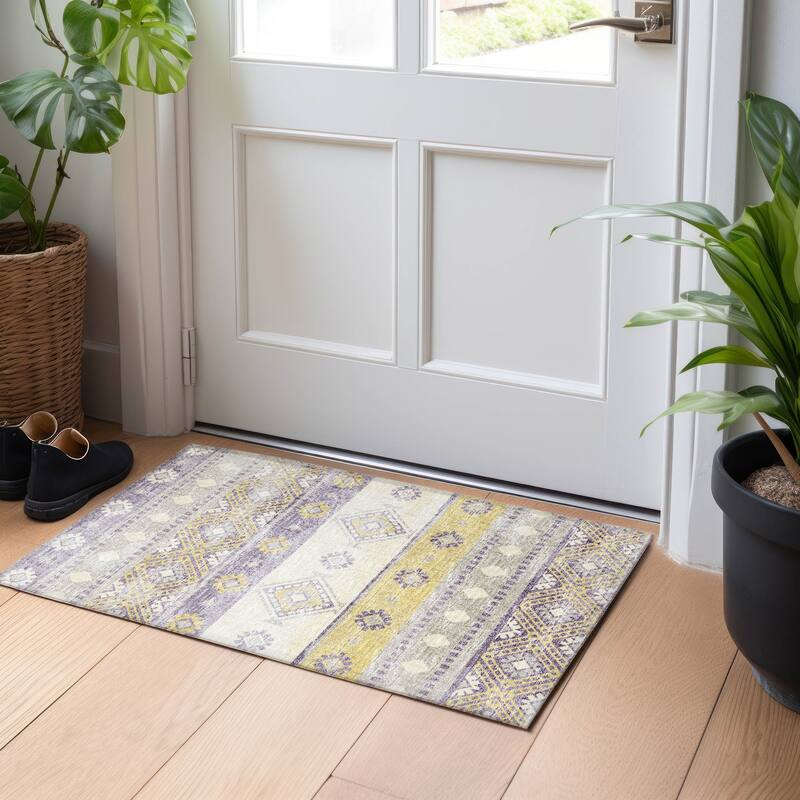 Premium Washable Super Soft Tribal Boho Mayfield Rug - Purple - 1' 8" x 2' 6" - Rectangle