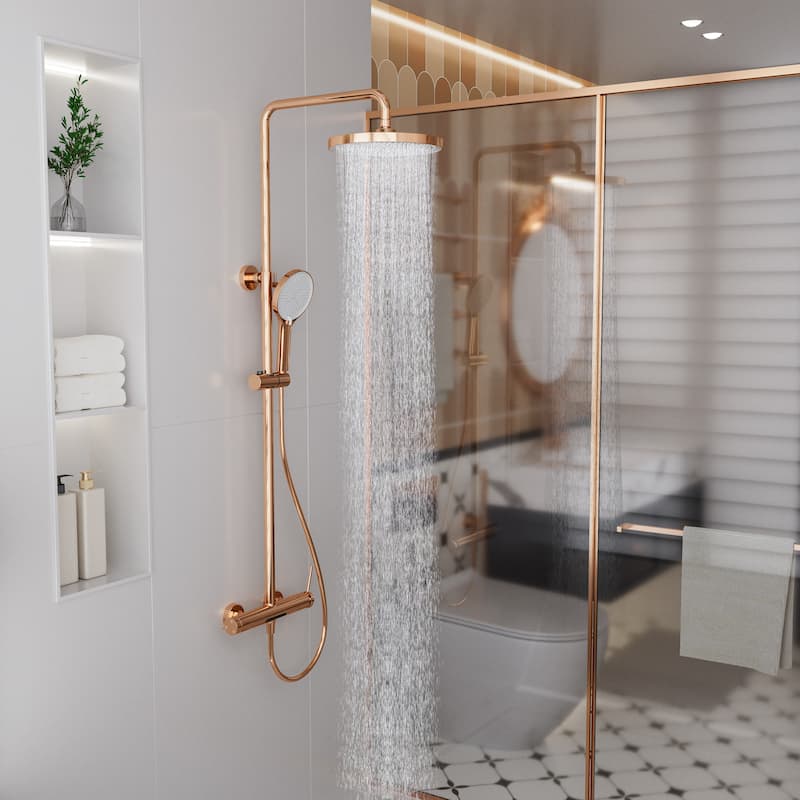 Modland Wall Mount 3-Function Shower System with 10" Rainfall, 1.59GPM, Matte Black/Rose Gold/Chrome