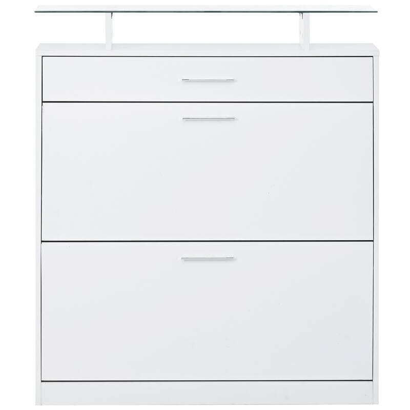 Slim Entryway Organizer with 2 Flip Drawers and LED Light - 9.4"W x 25"H x 35"D