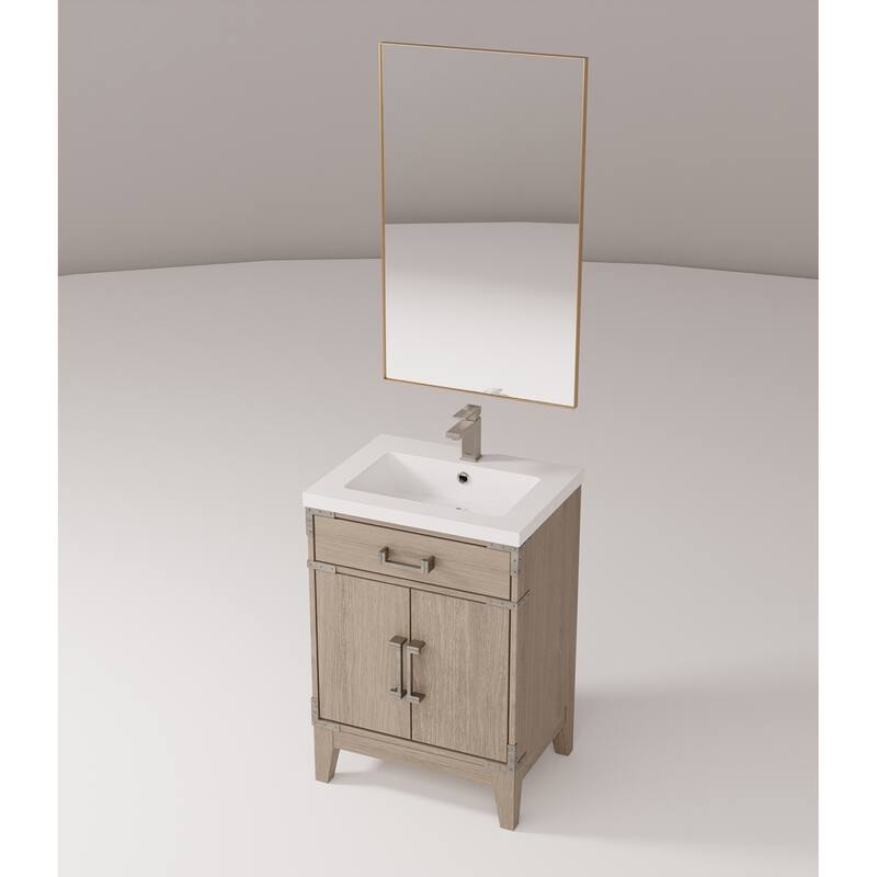 24" Bathroom Vanity with Acrylic Top, 18" Frameless Mirror, and Chrome Gooseneck Faucet for Modern Bathrooms