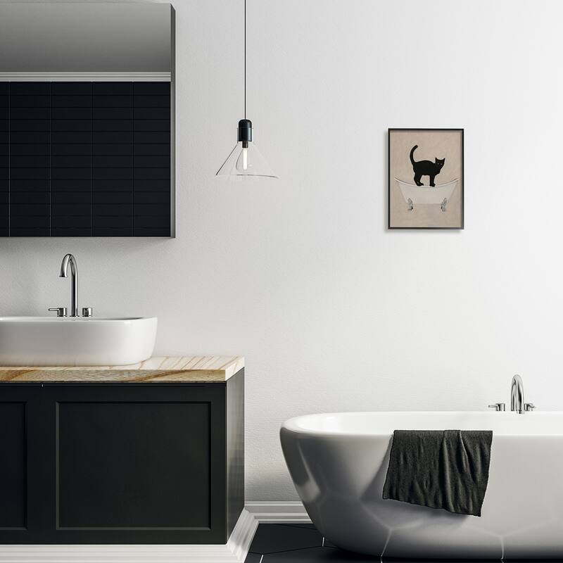 Stupell Black Cat Simple Claw Foot Bathtub Bathroom Painting Framed Wall Art