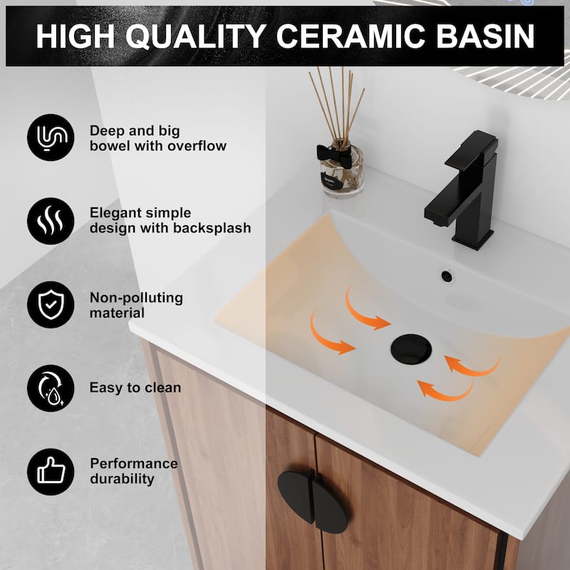 Malwee 24"/30" FreeStanding Bathroom Vanity, Floor Stand Bathroom Vanity with Sink,Soft Close Door and Adjustable shelf