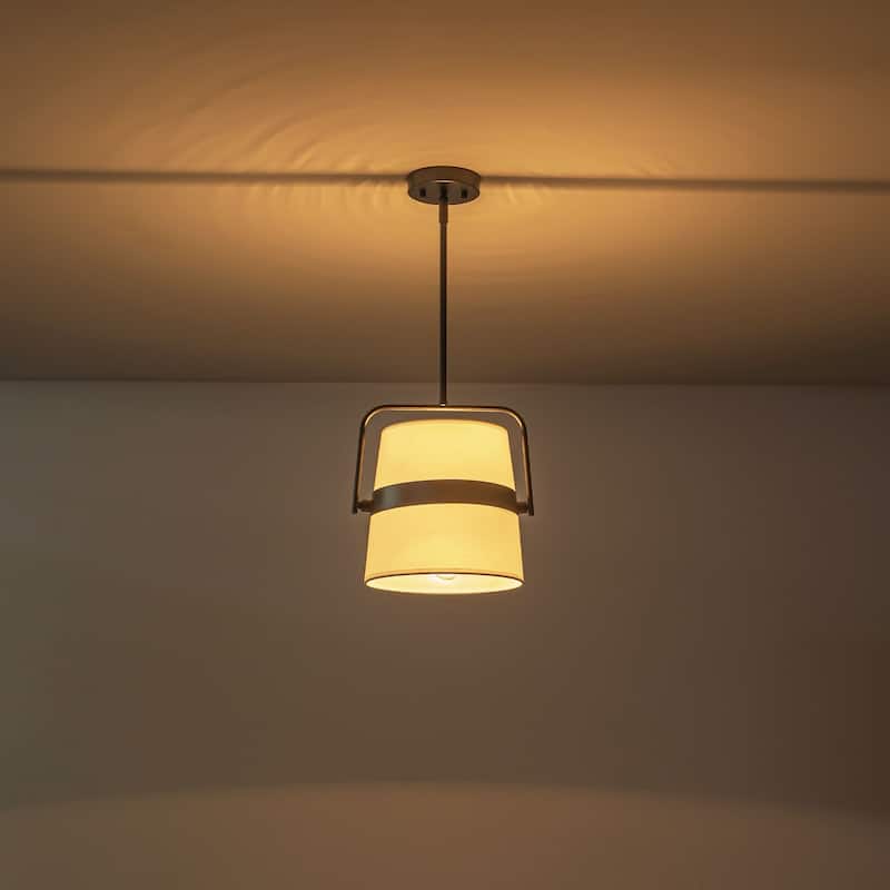 2-Light Modern Traditional Black and White Drum Fabric Pendant Light - 11.8 in. W x 11.8 in. H