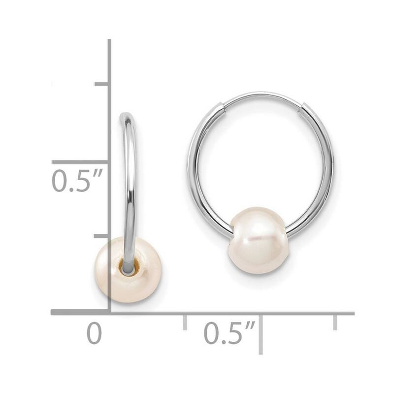 Curata 10k White Gold 5-6mm White Freshwater Cultured Pearl Endless Hoop Earrings