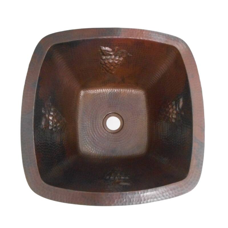 15" Square Copper Bathroom Sink with GRAPES Design by SimplyCopper - 15" x 15" x 7"