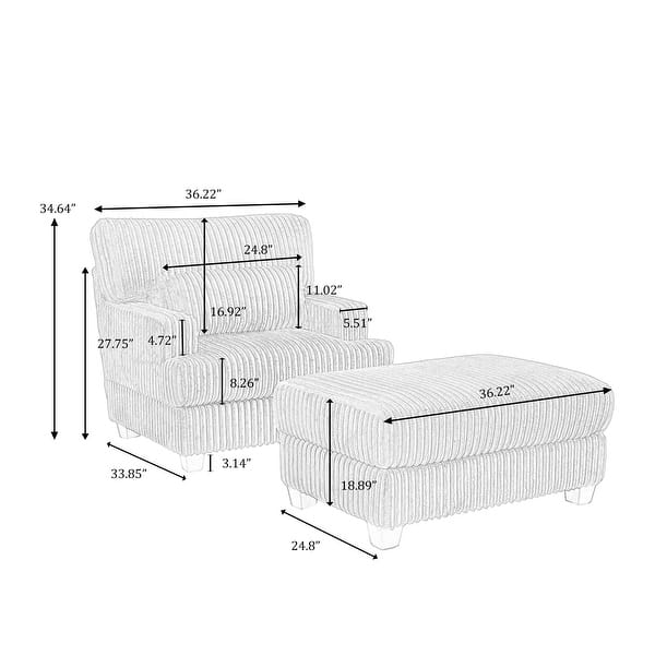dimension image slide 1 of 2, Oversized Chaise Longue Accent Chair with Ottoman