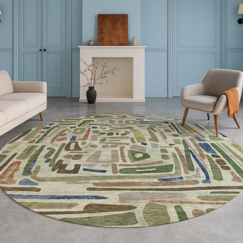 Machine Washable Indoor/ Outdoor Global Geo Chantille Rug