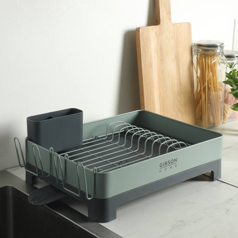 Gibson Home Nestcraft Full Size Rust Resistant Dish Rack with Drain Board and Flatware Caddy