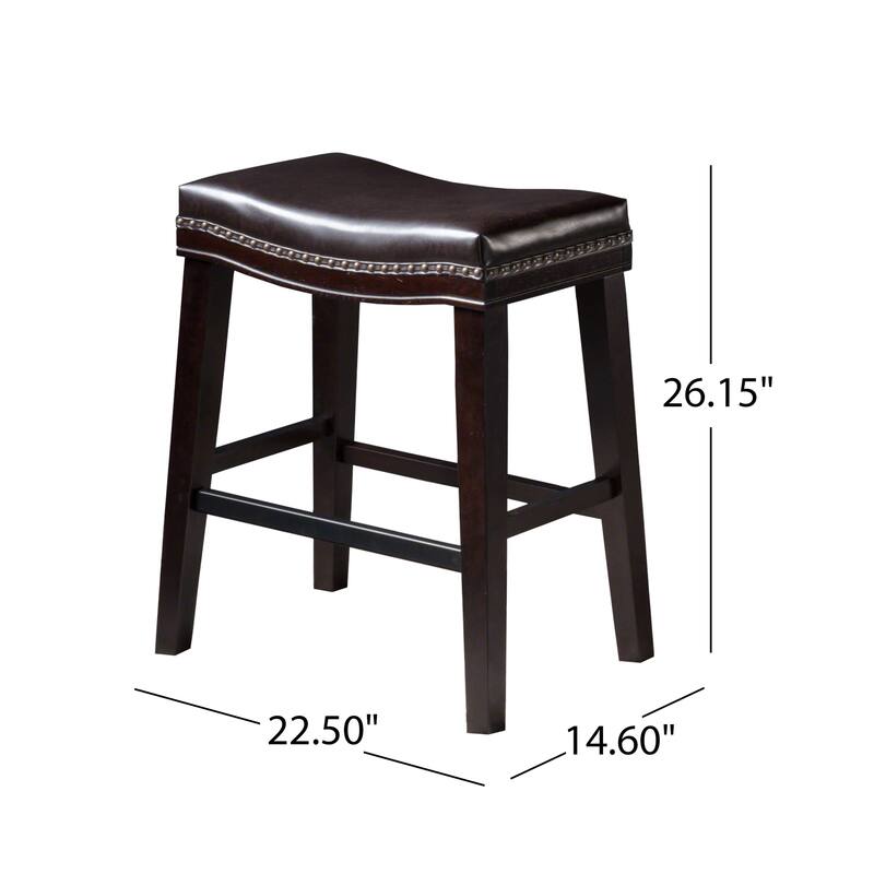 26" Saddle Counter Stool Set of 4 Leather Upholstered Bar Stools with Nailhead Trim Backless Kitchen Island Stools