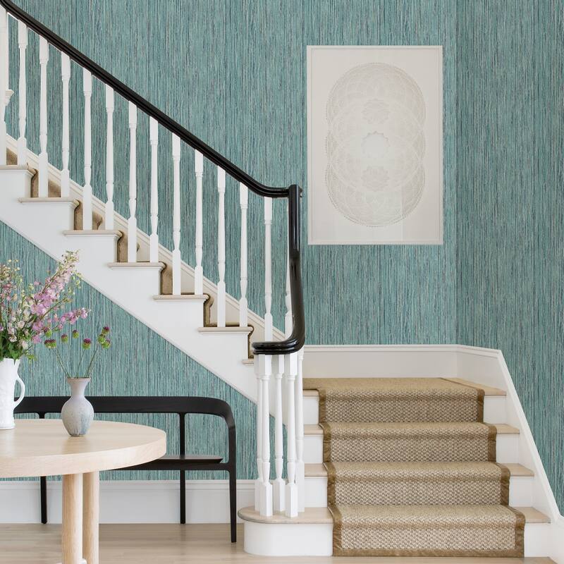 A-Street Prints Justina Teal Faux Grasscloth Wallpaper
