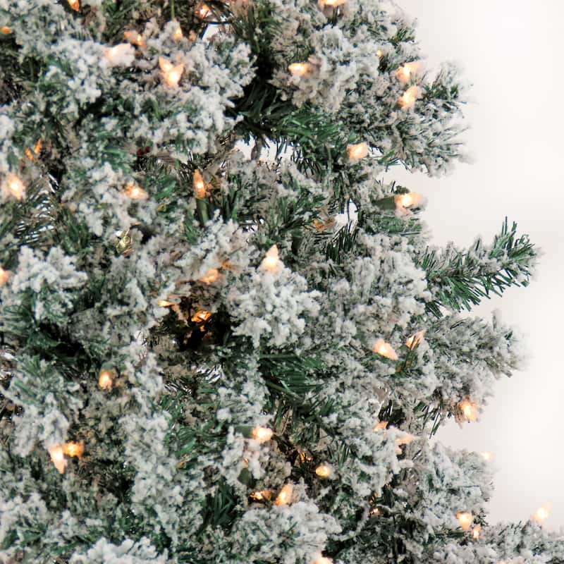National Tree Company 9 ft. Pre-lit Artificial Snowy Crestview Hinged Tree, 900 Clear Lights- UL - 9 Foot