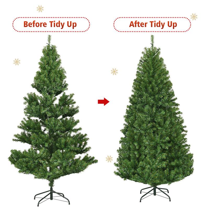 Gymax 7FT Pre-Lit Christmas Tree Hinged Artificial Tree w/ Colorful - 7 ft
