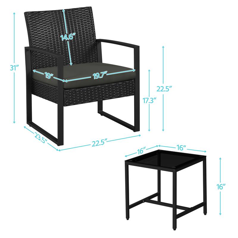 Yaheetech 3-Piece Bistro Set with Rattan Chairs for Patio and Balcony