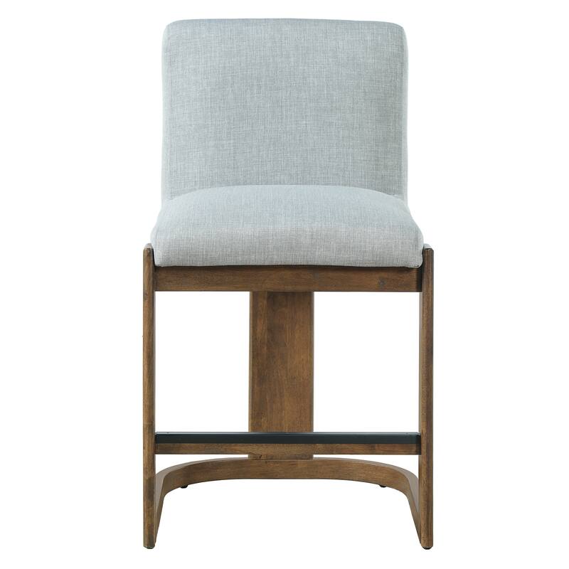 Christopher Knight Home - Modern Linen Upholstered Counter Height Bar Stools with Solid Wood Legs & Square Backrest, Set of 2