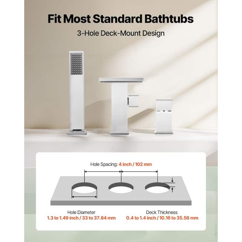 Roman Tub Faucet 3 Hole Waterfall Bathtub Faucet with Shower Head 1 Handle - 8.66” x 7.48” x 3.86”