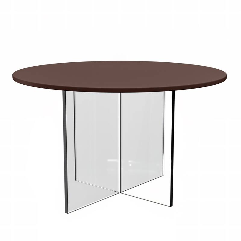 LeisureMod Valore Modern Side Coffee Accent Table with Round Wood Top and Acrylic Cross Legs for Home Office Living Room Bedroom - 28 Inch - Walnut