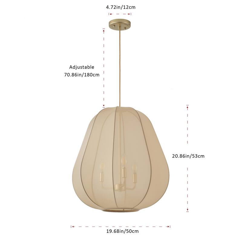Beige 3-Light Elastic Fabric Shade Pendant Lighting Fixture for Boho Decor
