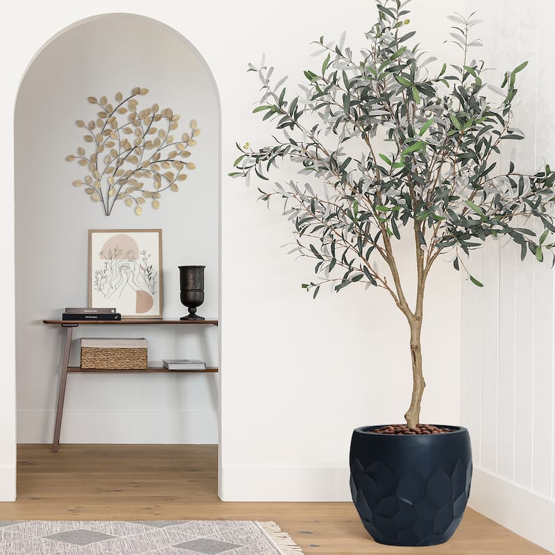 14.6-Inch Round Geometric Indoor/Outdoor MgO Planter - 13.2" H x 14.6" W x 14.6" D