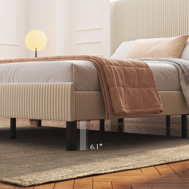 Platform Bed, Metal Bed Frame with Charging Station, No Box Spring Needed