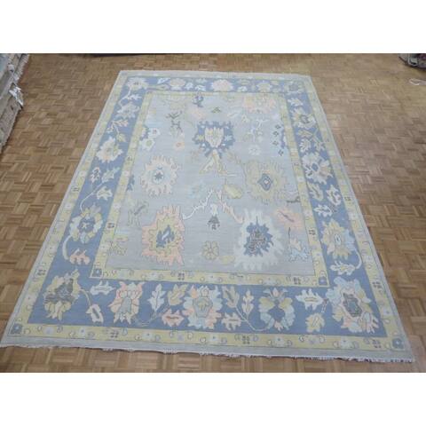 Hand Knotted Gray Oushak with Wool Oriental Rug (10'1" x 14'2") - 10'1" x 14'2"