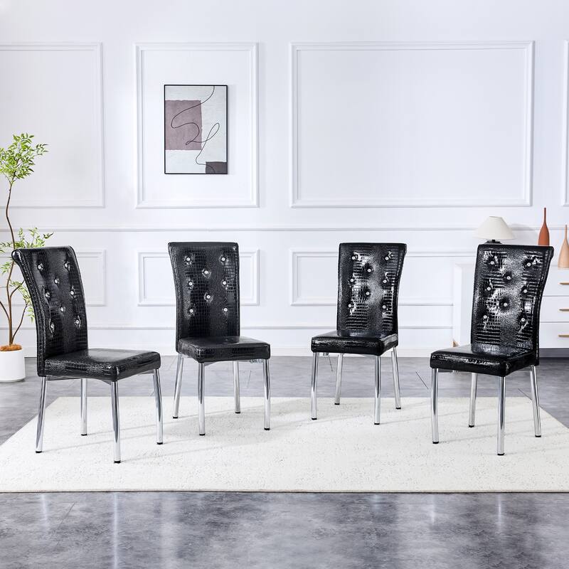 Set of 2 Retro alligator skin Upholstered dining chairs,with Crystal buckle design and Faux Leather design, metal legs