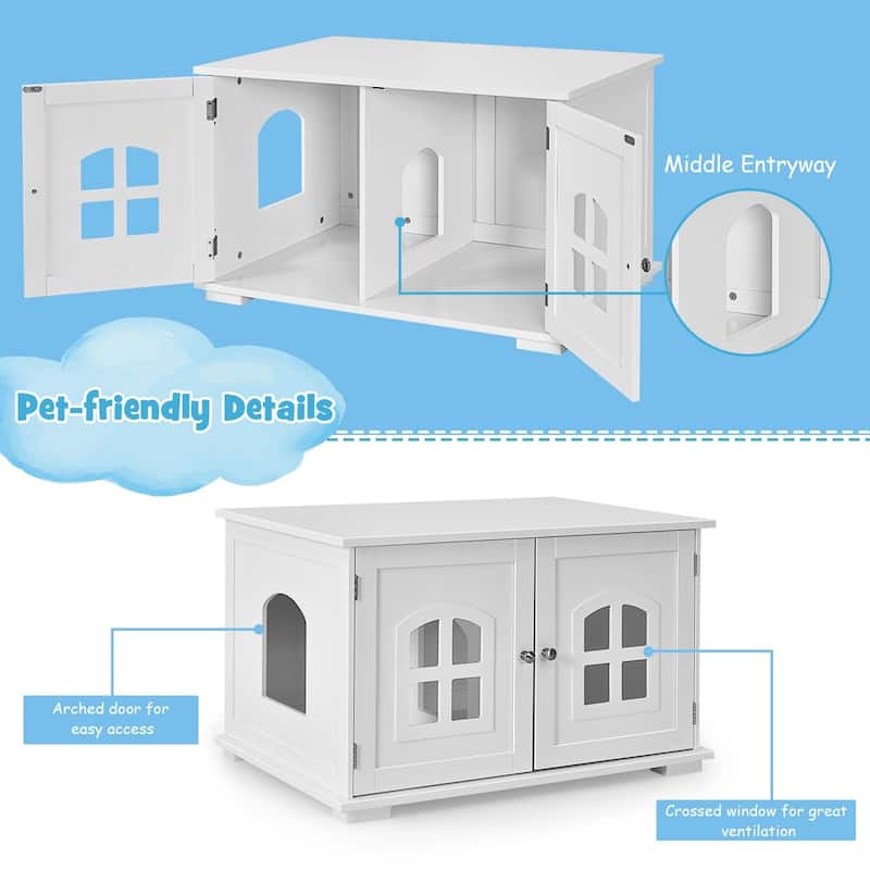 Large Wooden Cat Litter Box Enclosure Hidden Cat Washroom with Divider