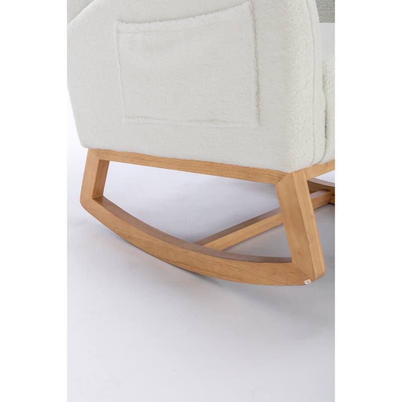 Ivory Modern 38" High Back Upholstered Rocking Chair with Wood Legs and Packet