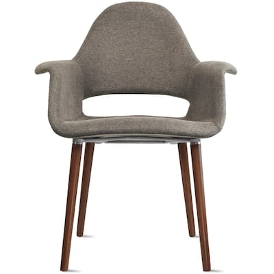 Organic Upholstered Fabric Modern Armchair with Dark Brown Wooden Legs for Dining Room Office or Accent Lounge Side Chair