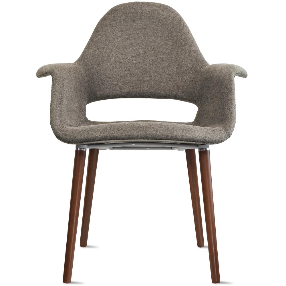 Organic Upholstered Fabric Modern Armchair with Dark Brown Wooden Legs for Dining Room Office or Accent Lounge Side Chair