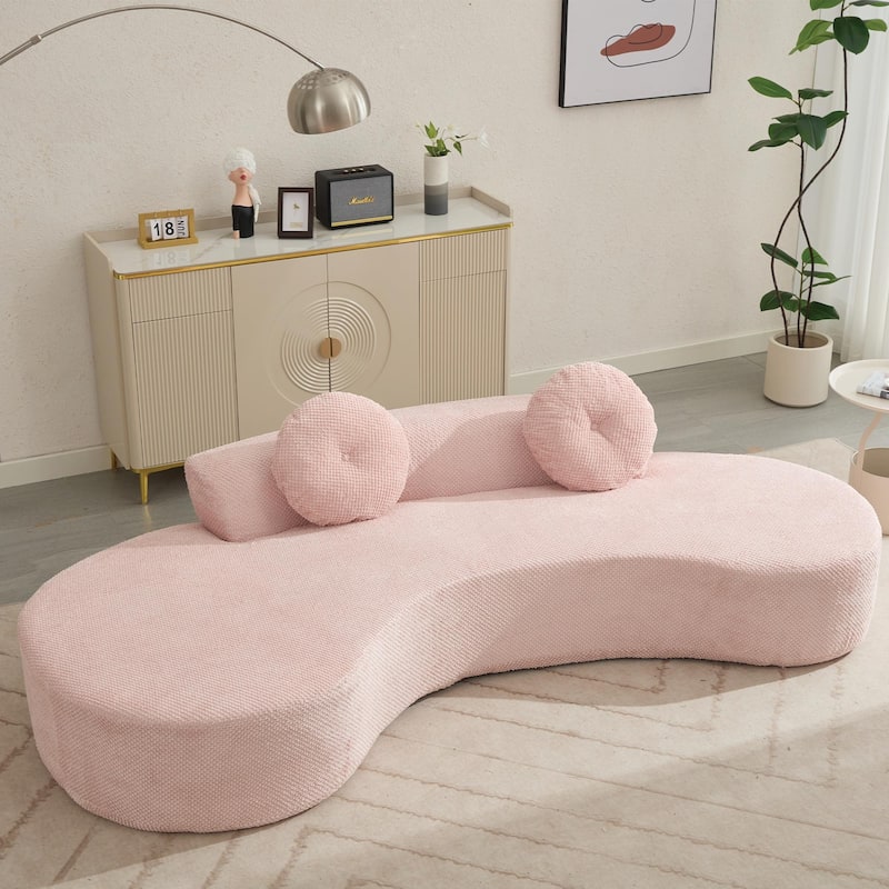 Curved Sofa Couch with Chaise, Modern Sleeper Sofa with Ottoman Bench, 105.5"