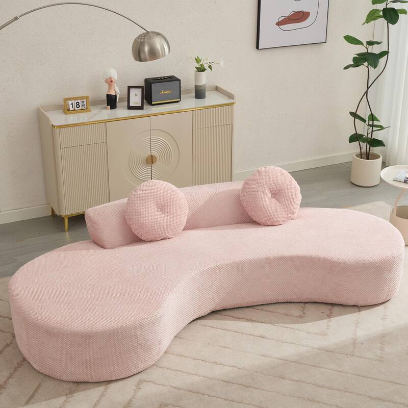 Pink Modern Minimalist 105.5" Curved Corduroy Cloud Sofa with 2 Pillows, No Assembly Required