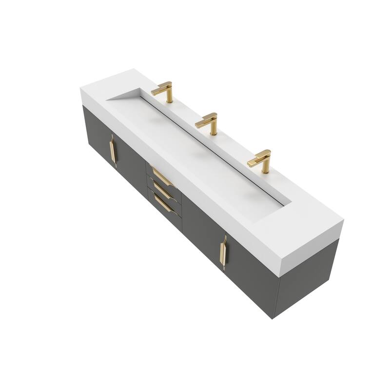 Nile 84" Wall Mounted Bathroom Vanity Set w/ White Top