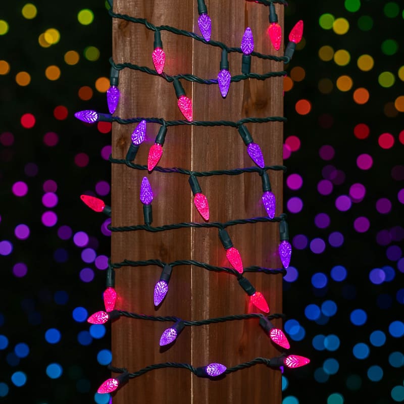 70 Light C6 LED Christmas Mini Light Set, Pink/Purple/Purple, Green Wire,24 Feet - Large