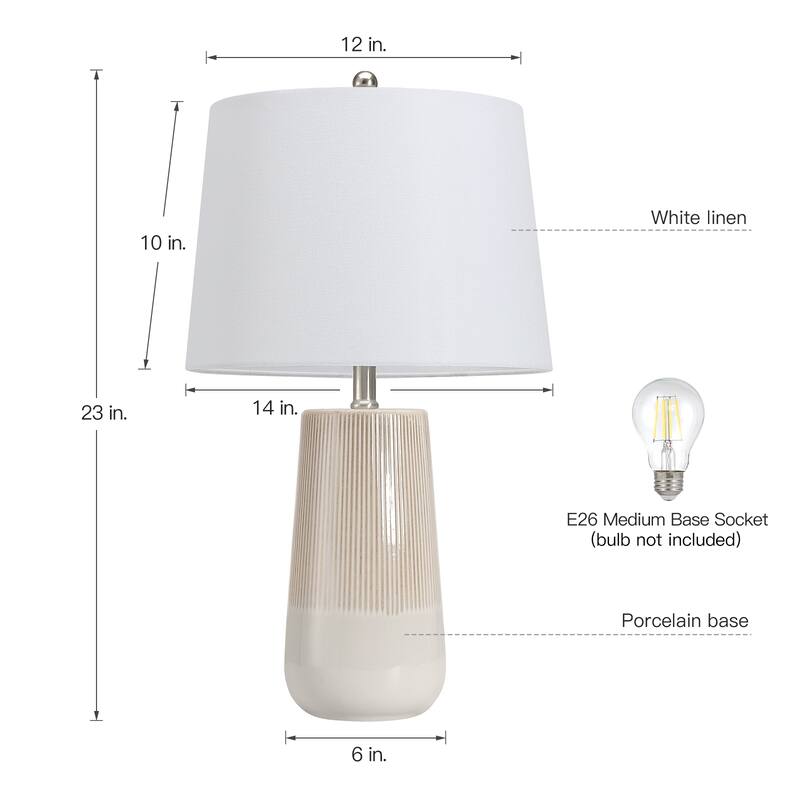 3-Way Ceramic Table Lamp Set of 2 with White Shades - 23 in. H
