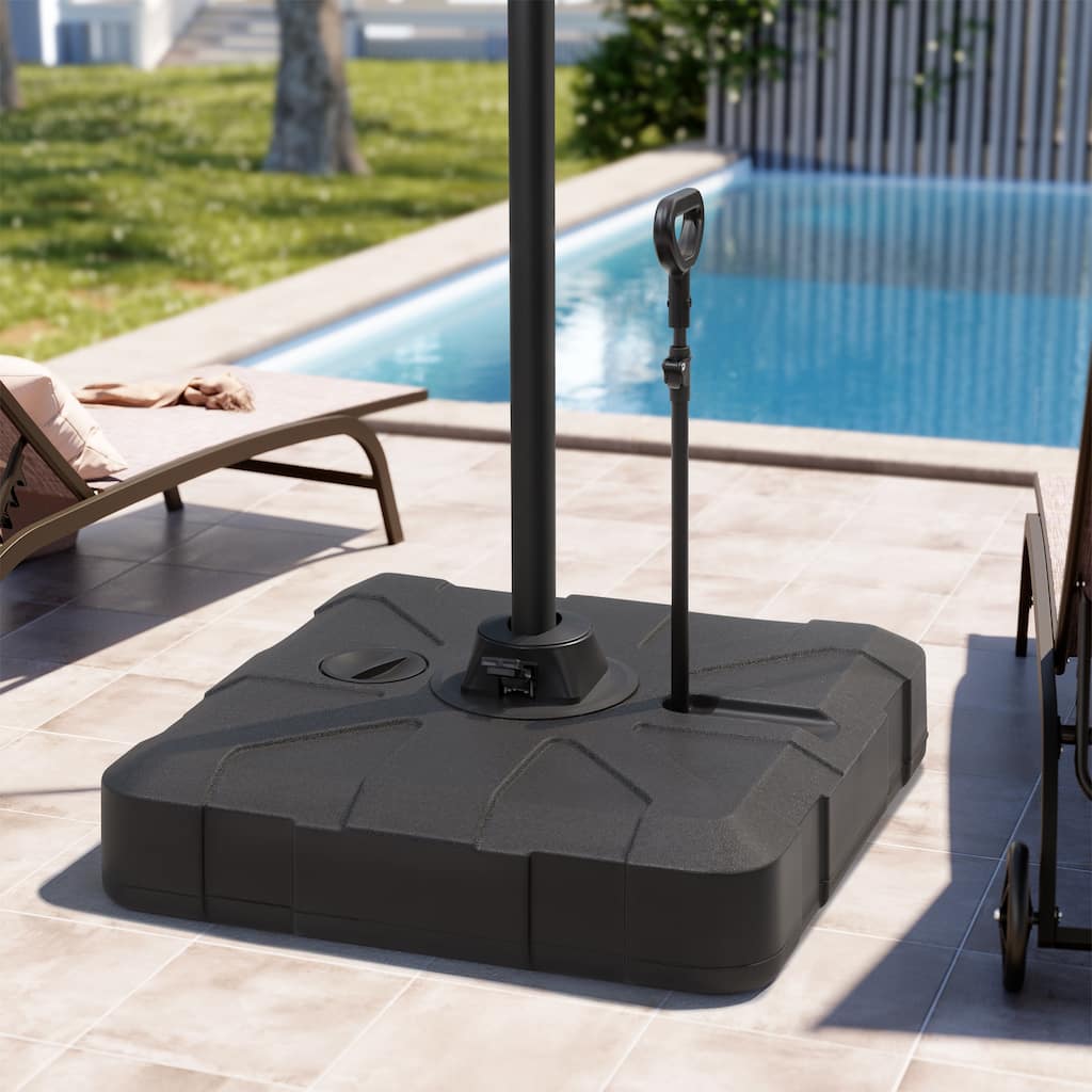 Heavy Duty 350 LBS Water Sand Fillable Patio Cantilever Offset Umbrella Base Stand with Wheels and Drag Rod