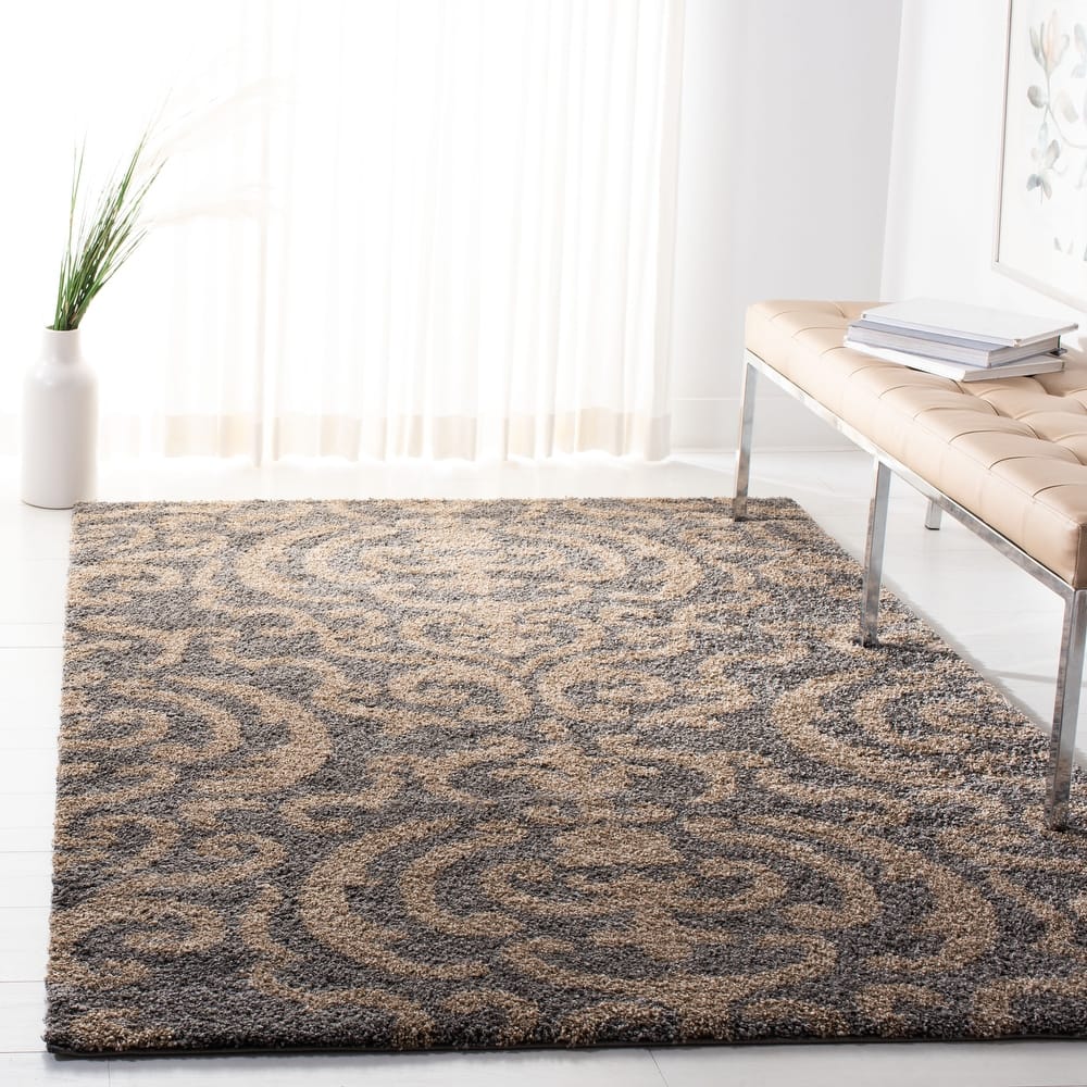 SAFAVIEH Florida Shag Frachia Ornate Damask 1.2-inch Thick Rug