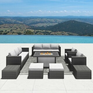Corvuscorvus Trey 13 Piece Wicker Patio Sectional Sofa Set With Fire Pit Table White Dailymail