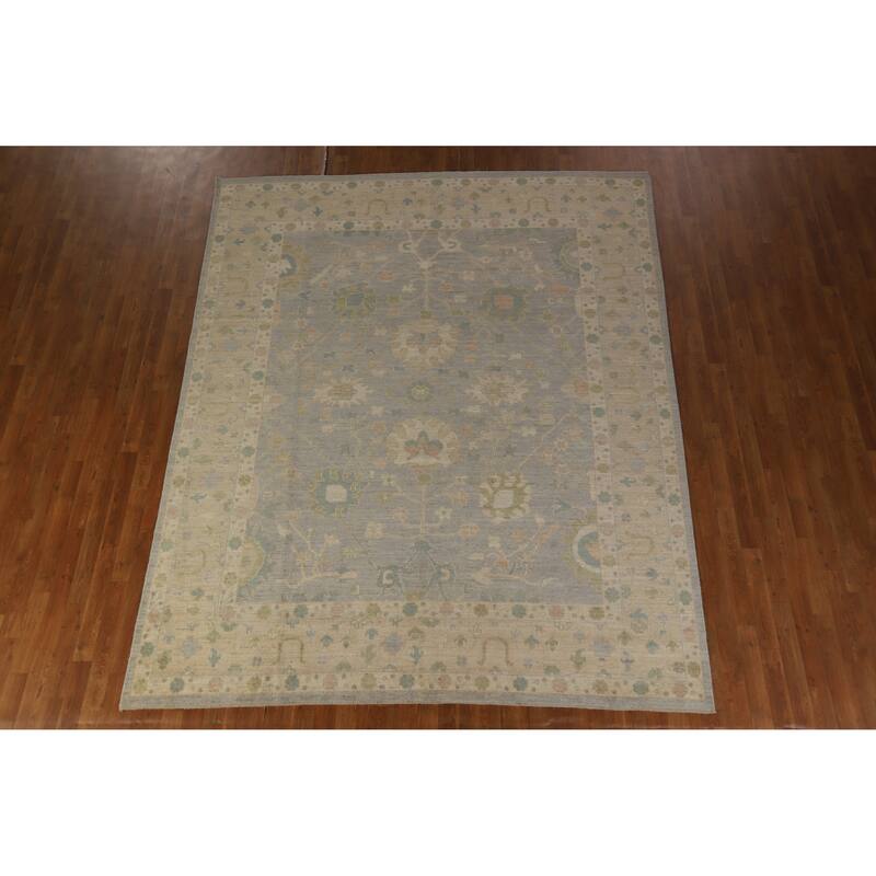 Hand Knotted Oriental 100% Wool Carpet Transitional All-Over Greys & Charcoal Oushak Area Rug - 10' 0'' X 8' 1''